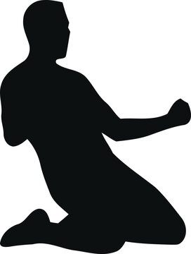 Football Player Kneeling and Fist Pumping Silhouette