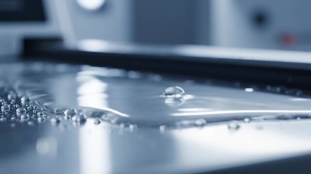 Water Droplets Formation And Flow On A Surface, Slow Motion 4K Close-Up Footage