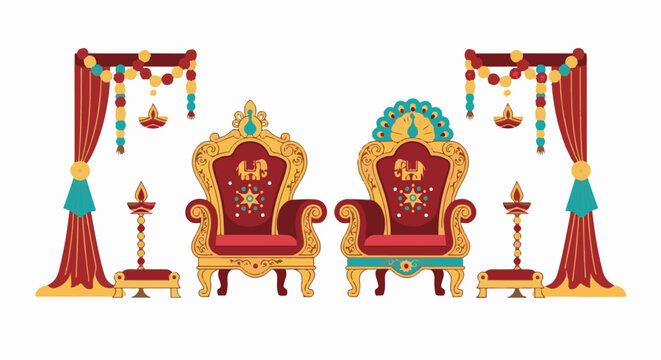 Ornate seating arrangement with decorative elements for a special occasion
