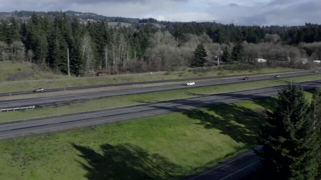 Interstate 5 in Rural Washington State Winter Drone Aerial View