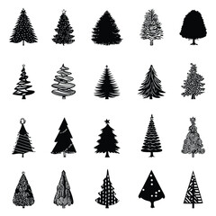 Fototapeta premium Stylized Pine Tree Icons Collection – Black Nature Vector Silhouettes