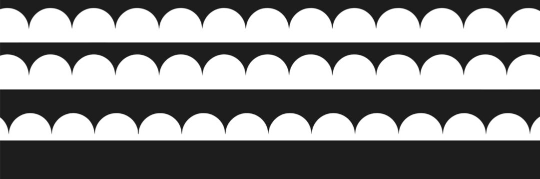 A minimalist black and white line drawing featuring a pattern of repeating scalloped shapes creating a decorative border or texture vector Illustration