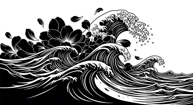 Wave with flowers and leaves.