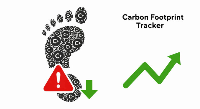 Footprint symbol, warning, downward arrow, and upward graph