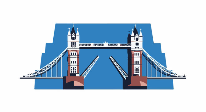 Iconic bridge with towers and raised bascules over blue water