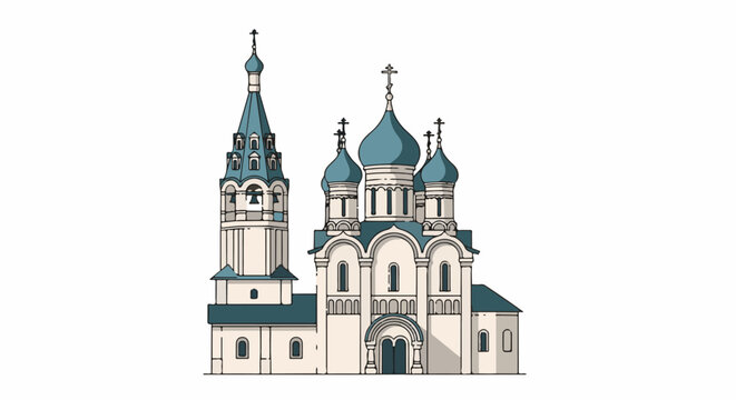 Ornate Eastern Orthodox church with multiple domes and bell tower