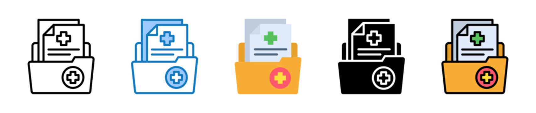 Medical Folder multiple style icons set design vector illustration. 