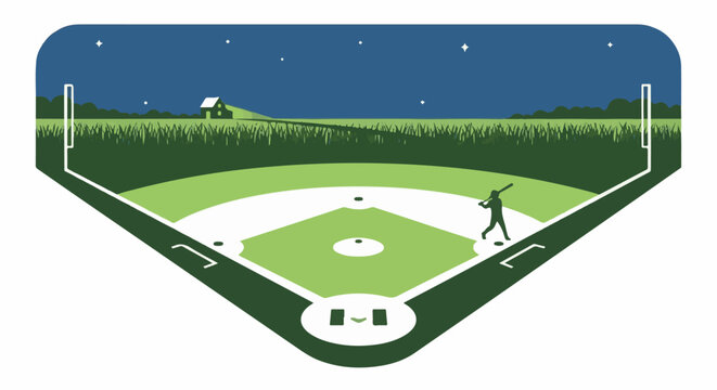 Silhouette of baseball player batting on a field at night under stars