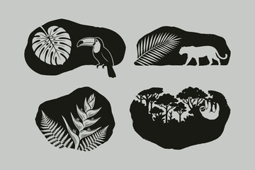 Fototapeta premium Tropical Jungle Silhouette Illustration Set