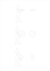 Fototapeta premium Minimalist Marching Band Musicians Outline Set Vector Illustration