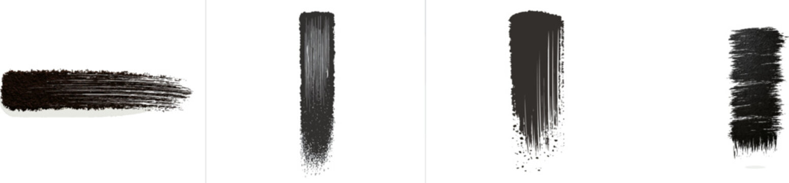 A striking wide textured vertical paint drag in dark espresso brown contrasts sharply against a pristine white background, showcasing coarse fragmented extremities with a defined parallel texture