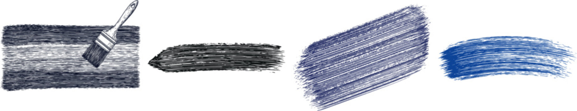 A single horizontal paint smear in dark midnight blue, with a strict pure white background, showcases heavy internal texture and finely split high-contrast ends perfect for vectorization