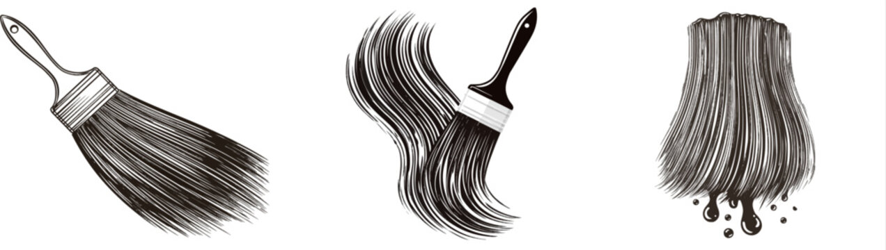 A wide house painting brush with dark espresso brown paint creates erratic vertical strokes on a stark white background