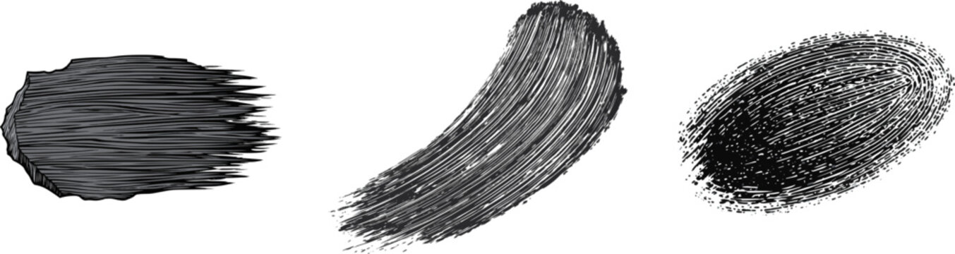 A solitary, weathered paint stamp on aged cardboard, rendered in dark slate gray against a pristine white backdrop, features rugged parallel lines and rough edges ideal for vectorization