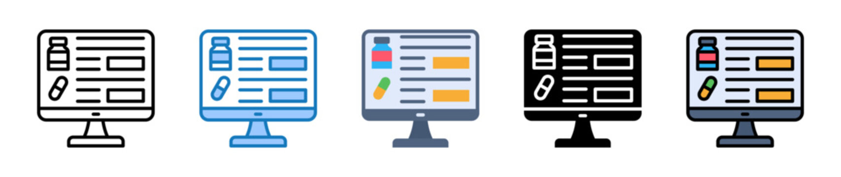Online Pharmacy multiple style icons set design vector illustration. 