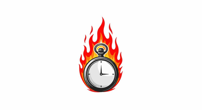 A vintage pocket watch engulfed in flames, representing urgency or heated moments