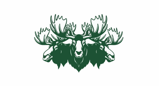 A stylized illustration of three moose heads arranged symmetrically on a white background