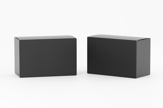 3D rendering black blank carton box mockup isolated on white background 