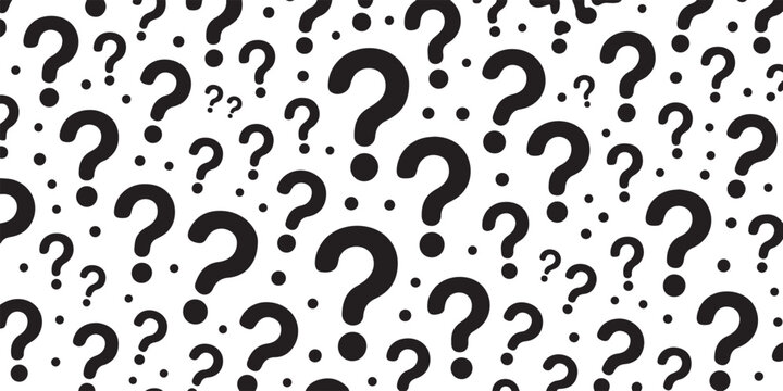 Question mark pattern background with various sized black icons on transparent grid for help support and faq information concept.
