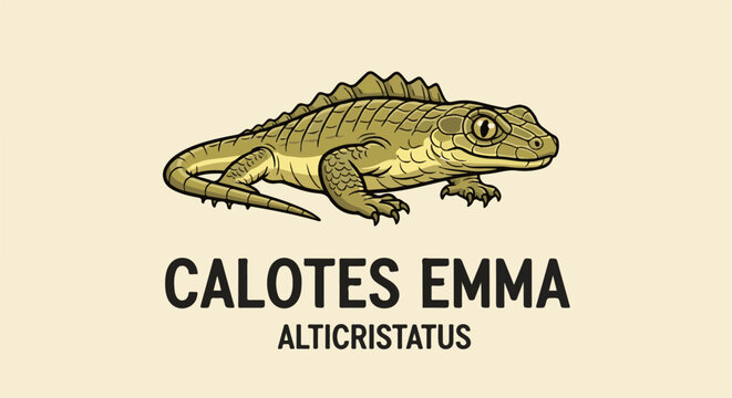 A stylized, yellow-green lizard with a frilled crest and textured scales