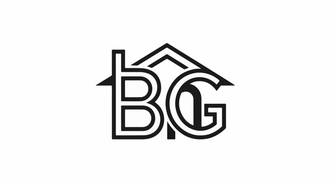 A stylized house silhouette incorporates the letters B and G within its structure