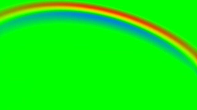 Rainbow very wide flat arc on top animated on green screen chroma key background Colorful spectrum isolated on bright green backdrop for vfx compositing and video editing Perfect magical weather