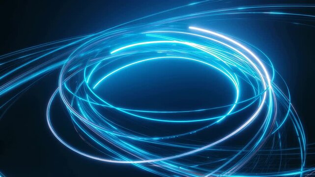Glowing Blue Neon Circle Light Trail on Dark Background