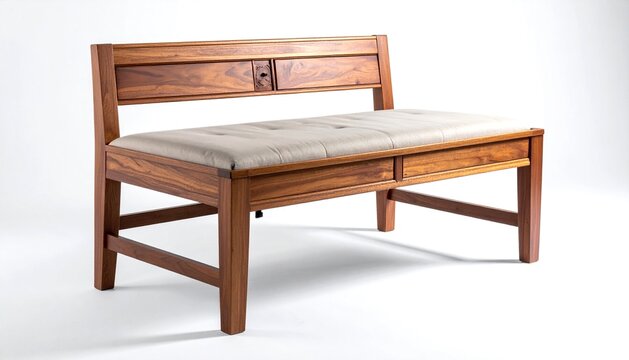 Luxury Wood Bedroom Bench Isolated on White Background Elegant Furniture Design