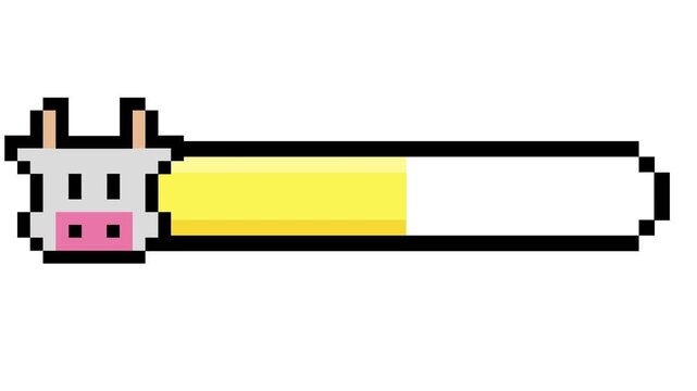 Retro pixel art cow progress bar indicating a delightful gaming experience or a task completion status