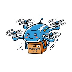 Fototapeta premium Smiling blue drone delivering package.