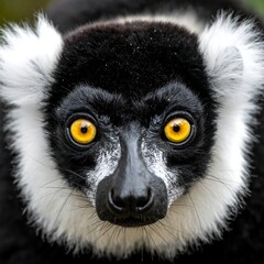 Fototapeta premium A close-up of a lemur's face with striking yellow eyes