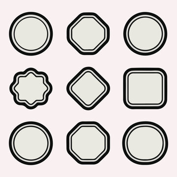 Minimalist black outline geometric shapes set, simple border frames collection on light background