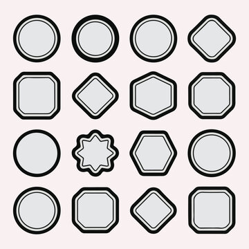 Minimalist black outline geometric shapes set, simple border frames collection on light background