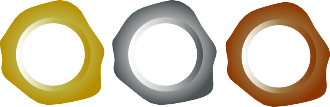 金銀銅カラーで表現した歪みのある立体リングフレームセット高級感あふれる抽象メタリックデザイン素材