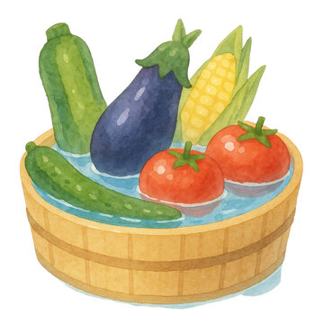 水彩画風の夏野菜のイラスト