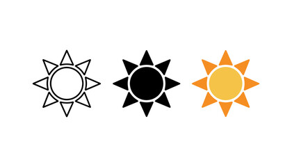 Three distinct sun icons in black, white, and orange on white background © JubayedStock