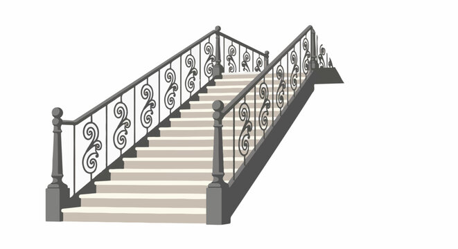 Elegant wrought iron staircase with ornate balusters and light-colored treads
