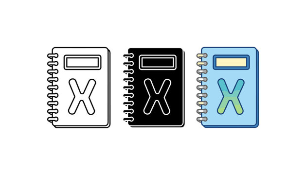 Three colorful notebooks with calculator and spiral binding on white background