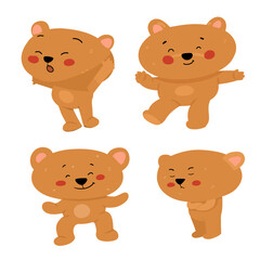 Obraz premium Cute Little Brown Bear Cartoon Character Emoticons and Poses Set