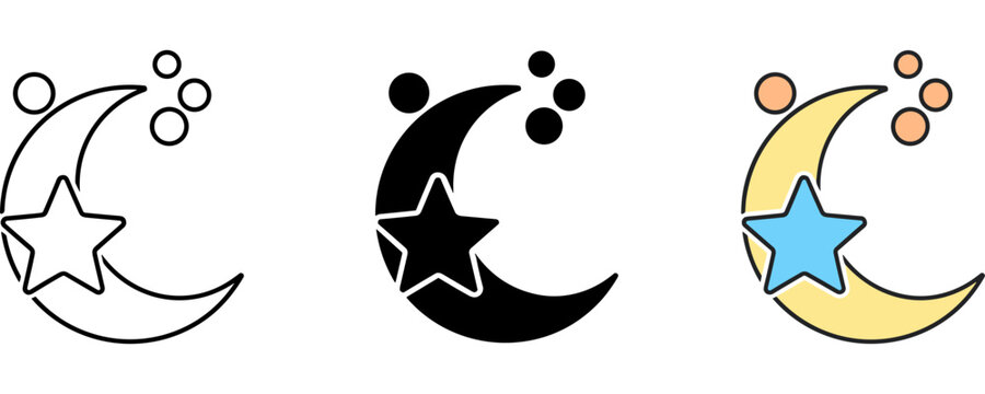 Vector illustration of crescent moon and star with bubbles isolated on white background
