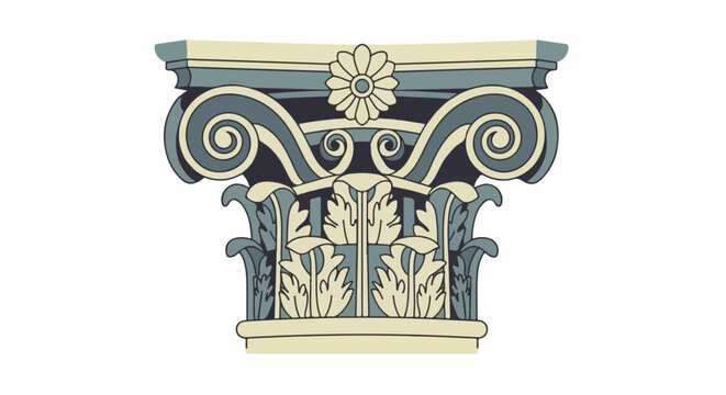 Ornate, stylized column capital with scrolls and floral motif