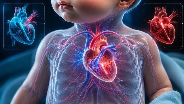 Congenital Heart Disease in Infant with Pediatric Heart Anatomy and Cardiovascular System, Medical Illustration