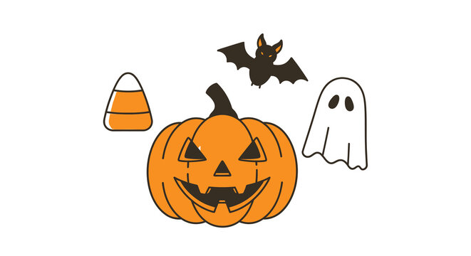 halloween icons with pumpkin candy corn bat and ghost
