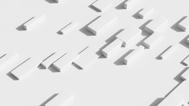 Abstract White Rectangular, 3d Geometric Pattern with Cube Blocks, Layered Surface and Clean Background, Seamless motion, Loop animation