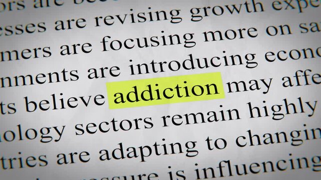 Minimal cinematic editorial Addiction text animation designed for documentary, economic, technology, and news-related storytelling.