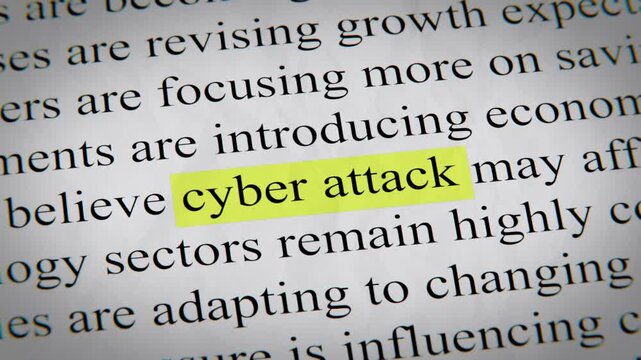 Minimal cinematic editorial cyber attack text animation designed for documentary, economic, technology, and news-related storytelling.