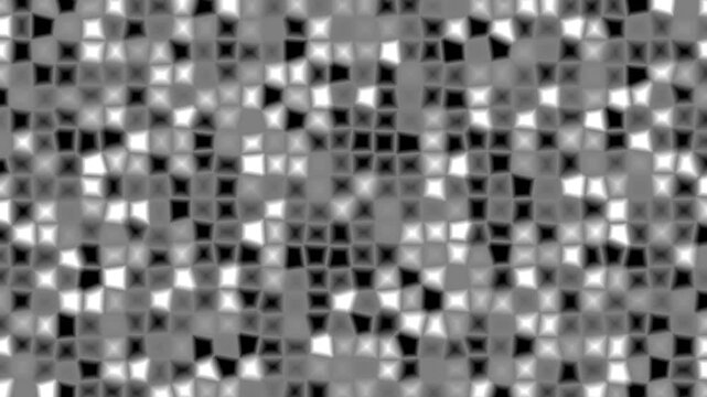 Abstract glowing mosaic squares forming dynamic geometric background texture,Blurred digital tile pattern animation with futuristic monochrome motion,Shimmering square grid creating modern abstract vi