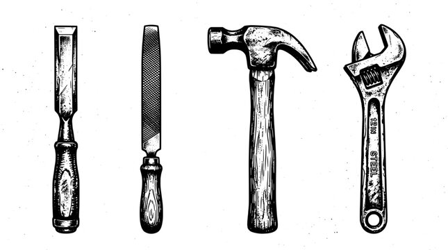 Knife tactical combat with double-edged blade, isolated engraved tool icon, vintage monochrome stencil style for design