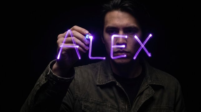 person writing their name ALEX