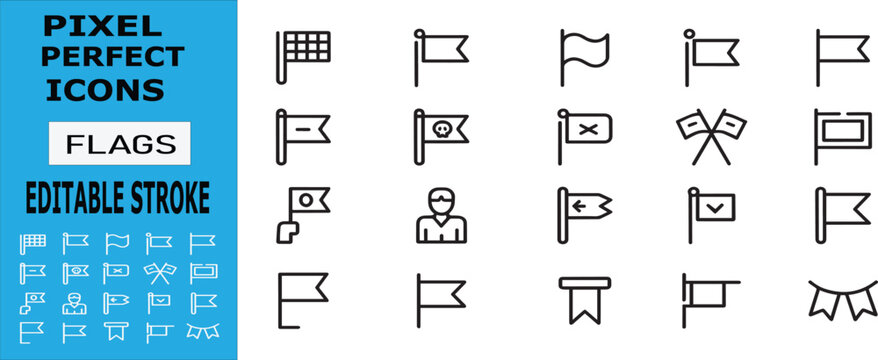 flag web icons in line style. symbols, international, global, flags collection. Editable  Vector illustration 
